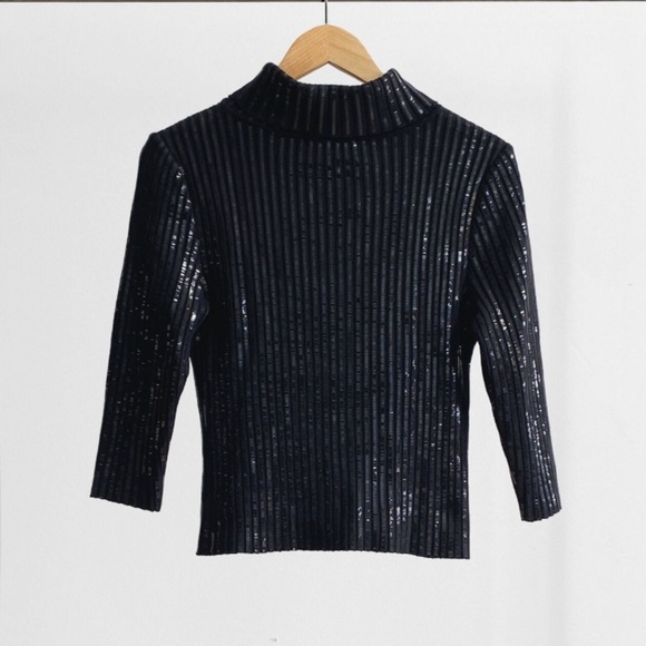 St. John Evening | Vintage Turtleneck Sequin Black Top - Picture 7 of 7